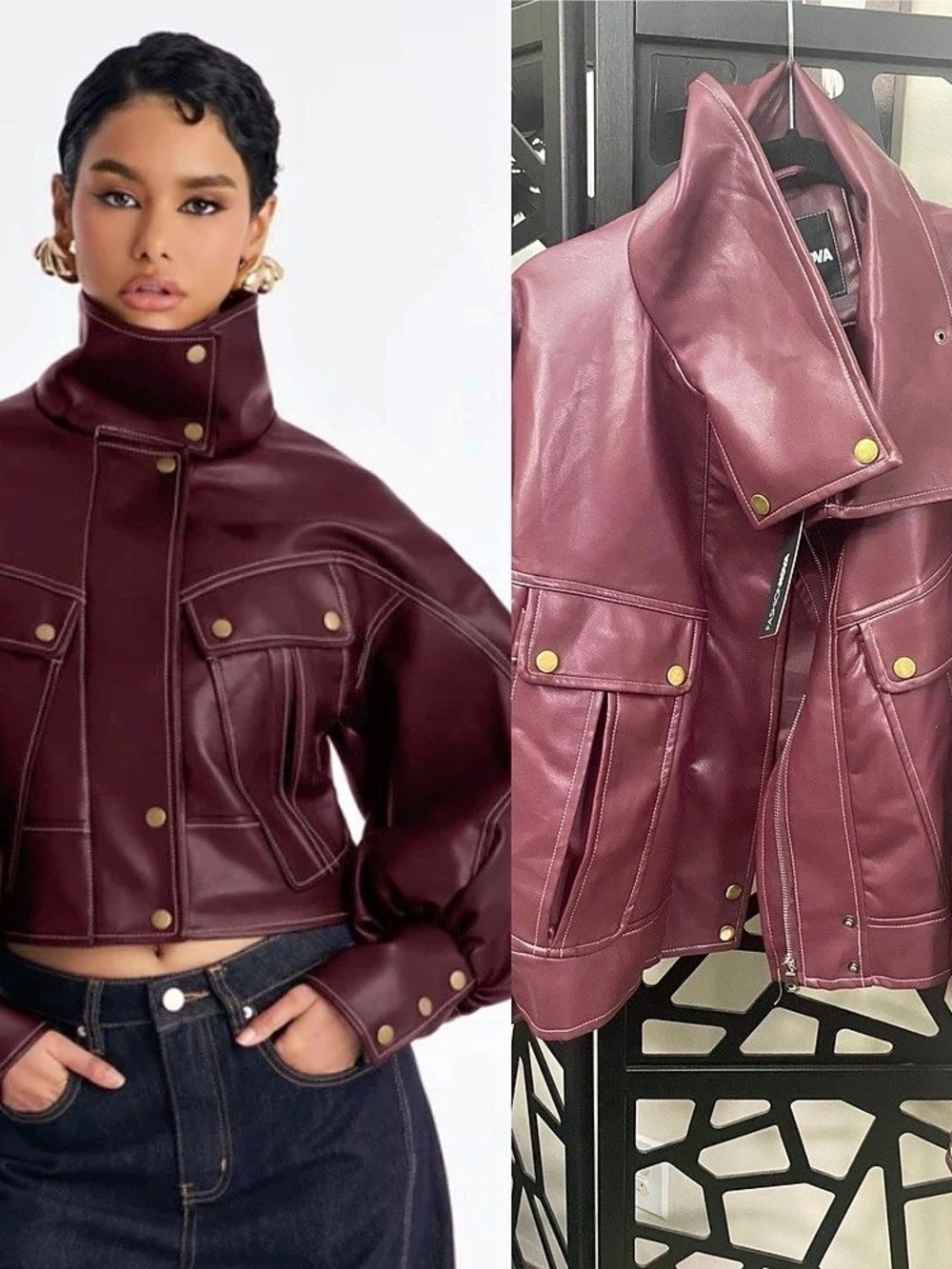 Fashion Nova Hailey Faux Leather Funnel Neck Bomber Purple